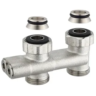 Zweirohr-Hahnblock in Durchgangsform - MIT UMLENKUNG - bei vertauschtem Vor- und Rücklauf