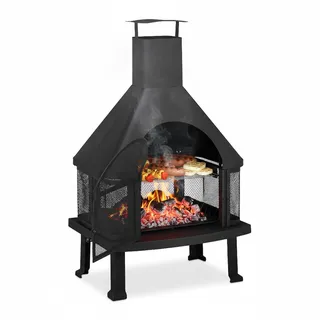 Relaxdays Terrassenofen mit Grill Ø 63 cm Schwarz