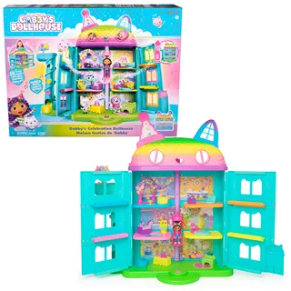 DreamWorks Gabby's Dollhouse - 15-teiliges Purrfect Party Puppenhaus Spielset im Regenbogen-Look, über 60cm mit Gabby-Figur, Möbeln und Geräuscheffekten, ab 3 Jahren