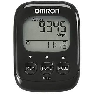 Omron Walking Style IV Schrittzzähler, schwarz, 3D Sensor für genaue Messung, misst aerobe Schritte, Distanz, verbrannte Kalorien; mit Speicher, Action Modus und großem Display, einfache Anwendung