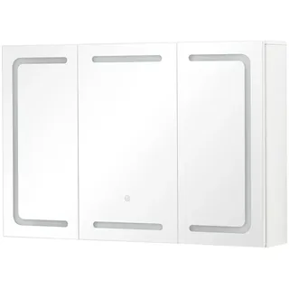 Spiegelschrank mit LED Beleuchtung und Steckdose Drei Türen Badschrank mit Spiegel und Ablage Dimmbar Dual-Touch-Schalter - Weiß