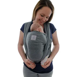 Babytragetuch mit Vordertasche inkl. Baby Wrap Carrier Tasche und Anleitung - langes elastisches Tragetuch für Früh- und Neugeborene Kleinkinder - Grau