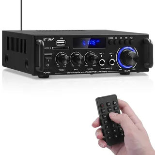 HiFi-Verstärker BT-298A+ Bluetooth5.0 Mini Stereo-Audioverstärker Receiver 2 Kanäle 40W x 2 Digitale Endverstärker Soundverstärker w/UKW-Radio, SD/USB-Karteneingang für Zuhause/Auto Lautsprecher