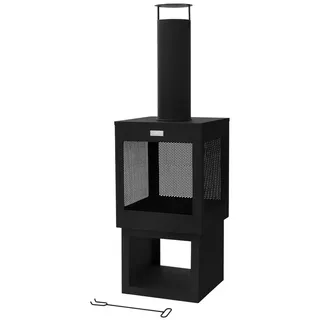 ML-DESIGN Feuerstelle Gartenkamin mit Schornstein Stahl Outdoor Terrassenofen mit Schürhaken, 128x40cm Schwarz abnehmbarem Dach Holzablage Terrassenkamin Feuerkorb schwarz 40 cm x 40 cm x 128 cm