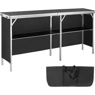 Vevor Tragbare Messetheke Messetresen, 1980 x 385 x 880 m Messestand Ausstellungs-Thekenständer, Faltbarer Promotion-Bartisch Promotiontheke, Rezeptio mit Aufbewahrungsregal, Tragetasche, Schwarz