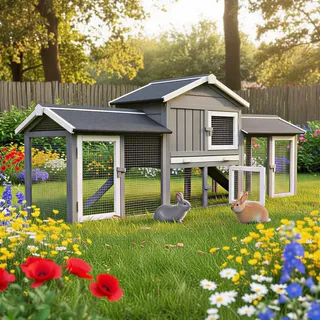 zooprinz Hasenstall Don Camillo 210 x 85,5 x 54 Grau/Weiß