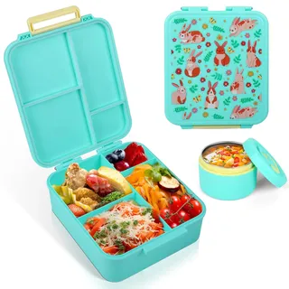 Cozary Junior Brotdose Kinder, Brotdose Kinder mit Fächern, 1700ML, mit 3-Stunden-Wärmeisolierbox, BPA-Freie Thermo Lunchbox, Schule, Ausflüge, Microwave/Dishwasher Safe