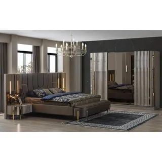 Xlmoebel Schlafzimmer-Set Luxuriöses Doppelbett in modernem Braun mit Nachttischen und Kommode, (4-tlg., Bett + 2xNachttische + Kleiderschrank), Hergestellt in Europa grau