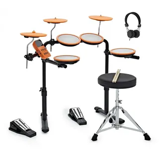 VISIONDRUM Schlagzeug Elektronisch Kinder und Erwachsene - E Drum Set mit 7 Leisen Mesh Pads Elektro Schlagzeug mit Drum-Thron Sticks und Kopfhörer - Orange