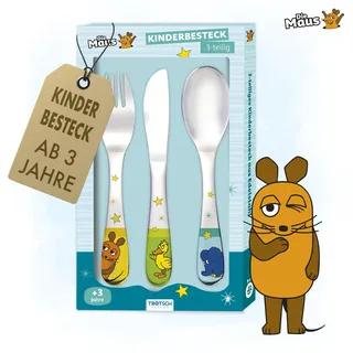 trotsch TRÖTSCH - Die Maus Kinderbesteck aus Edelstahl - 3-teiliges Besteckset für Kinder, robust & farbig | Ideales Geschenk ab 3, 4, 5, 6 Jahren: Kindergeschirr Maus Kinderbesteck Besteck für Kinder