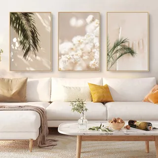 Sarah Duke Beige Wandbilder 3er Poster Set Moderne Wandbilder Boho Bild Wohnzimmer Poster Vintage Leinwandbilder Wandposter Ohne Rahmen (50x70 cm)