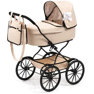 Bayer Design 14375AA Puppenwagen nostalgisch, klassisch, mit Korb, Tasche, Abdeckung, Beige