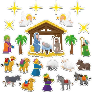 Kigeli Krippen-Magnet-Sets, Krippen-Set, religiöse Krippe, Krippe, Krippe, Magnet-Aufkleber-Set, Krippe, Partyspiel für Klassenzimmer, Aktivität, Weihnachts-Kunstbedarf (niedlicher Stil), 27-teilig