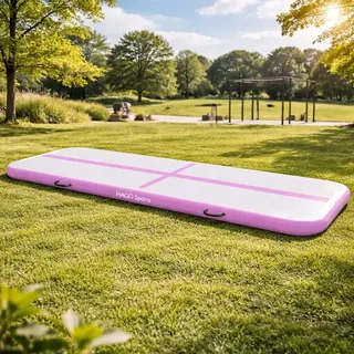 HAGO24 AirTrack Turnmatte 5m Pink Gymnastikmatte Tumblingmatte aufblasbar elektrische Pumpe Dropstitch 500x100x10cm Yoga Tasche Indoor Outdoor Pilates - Rosa