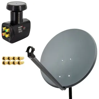 PremiumX 80cm Satellitenschüssel Stahl Anthrazit Satellitenantenne SAT Quad LNB 8x F-Stecker 4 Teilnehmer