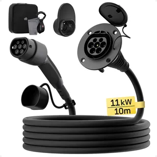 dé Typ 2 Verlängerungskabel für Wallbox [10m, 11kW, 16A] 3-phasig Ladekabel | Schutzart IP54, 400V, kompatibel mit Allen IEC62196-2 BEV und HPEV, mit Tragetasche