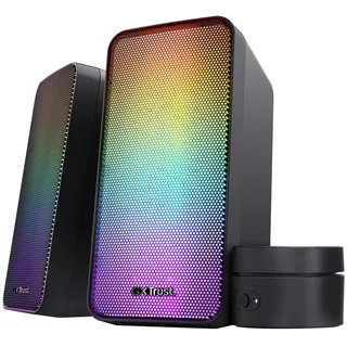 gxtrust Wezz 2.0 PC Lautsprecher mit RGB LED-Beleuchtung, 12W (6W RMS), 3,5 mm AUX Klinke, USB Soundsystem, Stereo Computer Boxen für PC Laptop Tablet Desktop, Schwarz