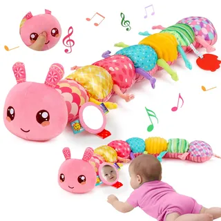 Baby Spielzeug 0 3 6 Monate Raupe Musikspielzeug, Montessori Sensorik SpielzeugBaby Geschenk Mädchen mit Lineal Greifling Rassel Spiegel, Babyspielzeug Neugeborenen Geschenk, Tummy Time Baby Toys