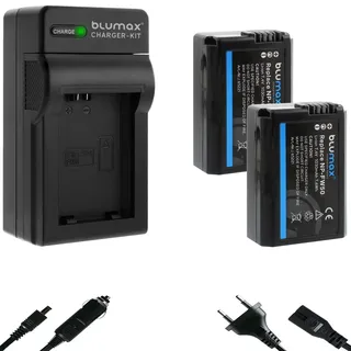 2x Blumax NP-FW50 1030mAh + Ladegerät NP-FW50 | passend zu Sony Alpha a7, a7 II, a7R, a7S, a3000, a5000, a5100, a6000, QX1, NEX-3, NEX-3N, NEX-5, NEX-5N, NEX-5R, NEX-5T, NEX-6, NEX-7, NEX-C3, NEX-F3, A33, A35, A37, A55V, DSC-RX10