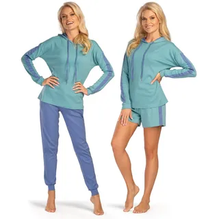 Consult-Tex Damen 3er Set Pyjama Freizeitanzug Hausanzug Homewear Suit Jogginganzug/Hausanzug Baumwolle/PE mit Kapuze DW200 (44/46) - 44-46
