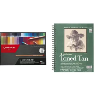Caran d ́Ache 6901.740 Artist Luminance 6901 Set aus 40 Stiften, 40 Stück (1er Pack) & Strathmore 400 Series Skizzenbuch, getönt, Hautfarben, 22,9 x 30,5 cm, drahtgebunden, 50 Blatt