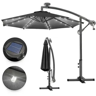 GGM Möbel Sonnenschirm | LED | Rund | Ø 300 cm | Schwarz | Ampelschirm, Marktschirm, Sonnenschirm 3m, Gartenschirm