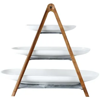 Villeroy & Boch – Artesano Original Etagere, 4-Teilig, 3-Stöckige Etagere Aus Porzellan Und Holz, Geeignet Für Obst, Premium Porzellan/Naturschiefer/Holz