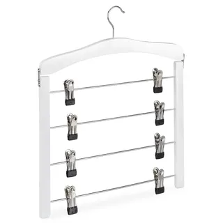 Relaxdays Rockbügel mehrfach, 3er Set, platzsparend, 360° drehbarer Haken, Clipbügel für Hosen & Röcke, Holz, weiß