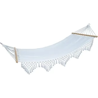 Svita Luxushängematte mit Schmucksaum Boho Holzrahmen Macramé Baumwolle Beige