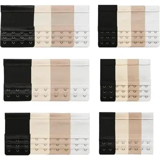 24-teiliges BH-Verlängerungsset für Damen, Komfort-Verlängerungs-BH, elastischer BH-Extender (Weiß + Schwarz + Nude-Farbe + Aprikose), Weiß, Schwarz,
