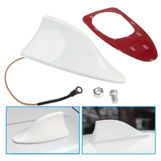 Aukson A65D Universal Auto Haifisch Antenne Shark Dachantenne Weiß Hochglanz, aerodynamisches Design, stabiler Radioempfang, einfache Montage, kompatibel mit vielen Fahrzeugmodellen