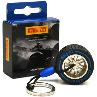 F1 Pirelli Motorsport Offizieller Merchandise-Artikel – Gummiradreifen Schlüsselanhänger – Nassregenreifen, blaue Farbe - Einheitsgröße