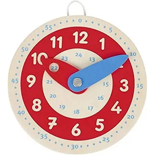 goki 58485 - Lernuhr aus Holz – Kinder-Lernuhr zum Uhrzeit lernen mit Minutenanzeige, 24-Stunden-Anzeige und Kordel zum Aufhängen, 10 cm