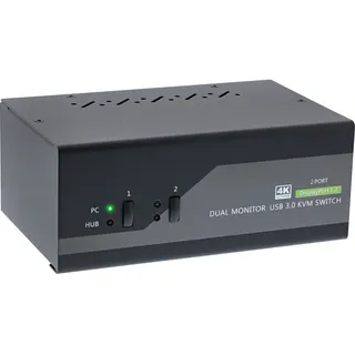 InLine KVM Desktop Switch, 2-fach, Dual-Monitor DisplayPort 1.2, 4K, USB 3.0, Audio