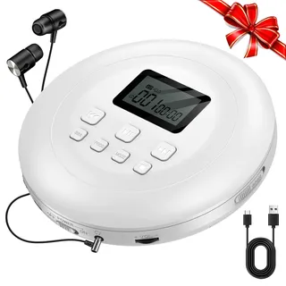 Gueray CD Player Tragbar mit Kopfhörer LCD-Display für Kinder Weiß | Discman Unterstützung ASP PROG Speicherfunktion Repeat-Funktion BASS Effet
