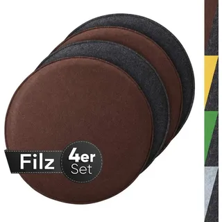 Sidorenko Stuhlkissen gemütliches Sitzkissen rund aus Filz Ø 36cm - 4er Set, Waschbare Stuhlkissen kompatibel für Schalenstuhl braun|grau