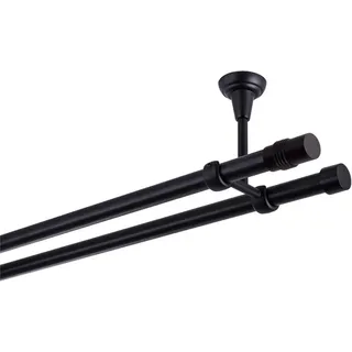MDEKOR Gardinenstange schwarz 600 cm 2-läufig 19 mm aus Metall Deckenbefestigung Zylinder