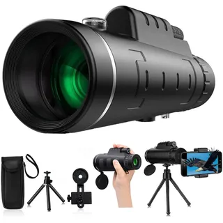 1pc 40x60 Monokulares Teleskop, einstellbare Nachtsicht monokulare, wasserdichte Nicht -Slip -Taschen -Teleskop mit Telefonhalter & Stativ für Spiel, Camping, Vogelbeobachtung