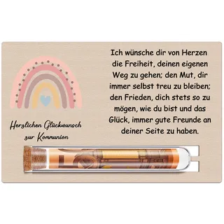 Otuuz Geldgeschenk Kommunion Geschenk für Mädchen Junge Reagenzglas Holz Kommunion Karte Geld Geschenke für Kinder Kreatives Geldgeschenk Konfirmation Geschenk Regenbogen Kommunionkarten Glückwunsch