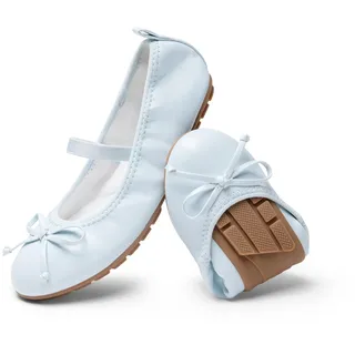 DREAM PAIRS Mädchen Ballerinas Weiße Kommunionsschuhe Festliche Prinzessinnen Flache Schuhe Mary Jane Schuhe Mit Schleife Leichtes Anziehen Faltbar Waschbar,Size 33.5,Licht Blau,KKUMFA2502 - 33.5 EU