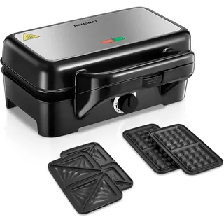 HOUSNAT Waffeleisen 3 in 1, Sandwichmaker, Kontaktgrill, Sandwichtoaster - 1200W mit 5-Gang Temperaturregelung- für Belgische Waffel, Perfekt für Frühstück, Camping und mehr-Netzbetrieb