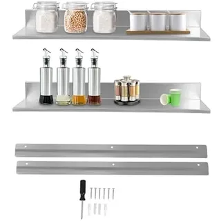 QUIOTUIR Wandregal Edelstahl 2 Stück Schweberegal L-förmige 76.2x21.8x8.5cm Wandmontage Regale für Cafeteria, Küche, Speisekammer, Bad, für Speicherung Von Besteck, Teller, Löffel, Gabeln, Werkzeuge