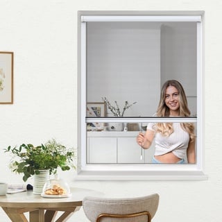 jarolift 4 in 1 Zanzara Insektenschutzrollo Fliegengitter für Fenster, Bausatz mit Aluminium-Rahmen, robustes Fiberglas-Gewebe, 130 x 160 cm (B x H), Weiß