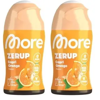 MORE Zerup, Capri Orange, 65 ml, für bis zu 8 l Fertiggetränk, zuckerfreier Sirup mit echten Fruchtextrakten, vegan, zero Kalorien - made in Germany (Packung mit 2)