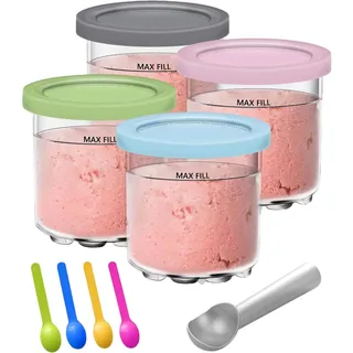 Bexdug 4PCS Ice Cream Sundaes for Ninja Creami, Ice Cream Storage Container with Lid for Ninja Creami Deluxe Pints, Reusable, for Creami Deluxe Ice Cream Maker NC299AM C300s Series