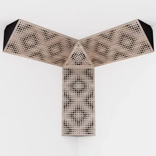 Set mit 3 Mini-Bassfallen „REBAT“ und einer „TRICUB-WILDS“ | Akustikschaum mit perforierter laminierter HDF-Platte | Farbe: [REBAT+cubWil | Sonoma]