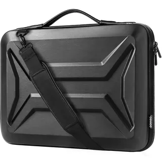 DOMISO Laptop-Hartschale mit Schultergurt, 38,1 - 40,6 cm, wasserdicht, stoßfest, Hartschale, Schutzhülle mit einziehbarem Griff für MacBook/Lenovo/HP/Dell/Asus, Schwarz - 15 - 15.6 Inch