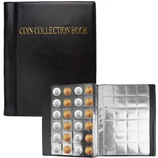 Münzsammelalbum Album 480 Taschen, 15,7 x 19,4 cm Euro Münzen Sammelalbum, 2 Euro Münzen Aufbewahrung, Munzensammelbuch, Transparent Tasch, Münzbuch für Briefmarken, Medaillen, Abzeichen, Schwarz