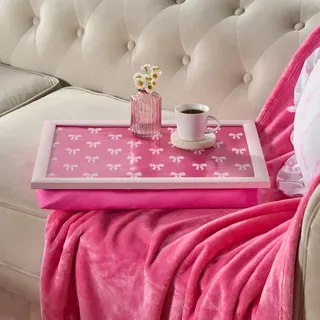 OHS Knietabletts mit Sitzsackkissen, Schleifendruck-Design, großes Knietablett mit Kissen für Kinder und Erwachsene, geeignet für Arbeit, Essen, Studien, TV, Sofa oder Bett, Hot Pink