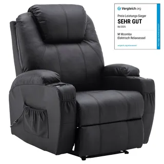 MCombo Relaxsessel elektrisch Kunstleder 92 x 109 x 92 cm Schwarz mit Massage- und Heizfunktion